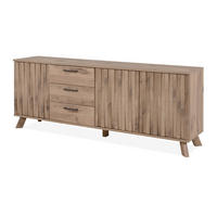 SIDEBOARD Eiche 175 cm, Kommode mit Push-to-Open und 3D Relief - Eichefarben/Messingfarben, Holzwerkstoff/Metall (175/68/40cm) - Furn.Design