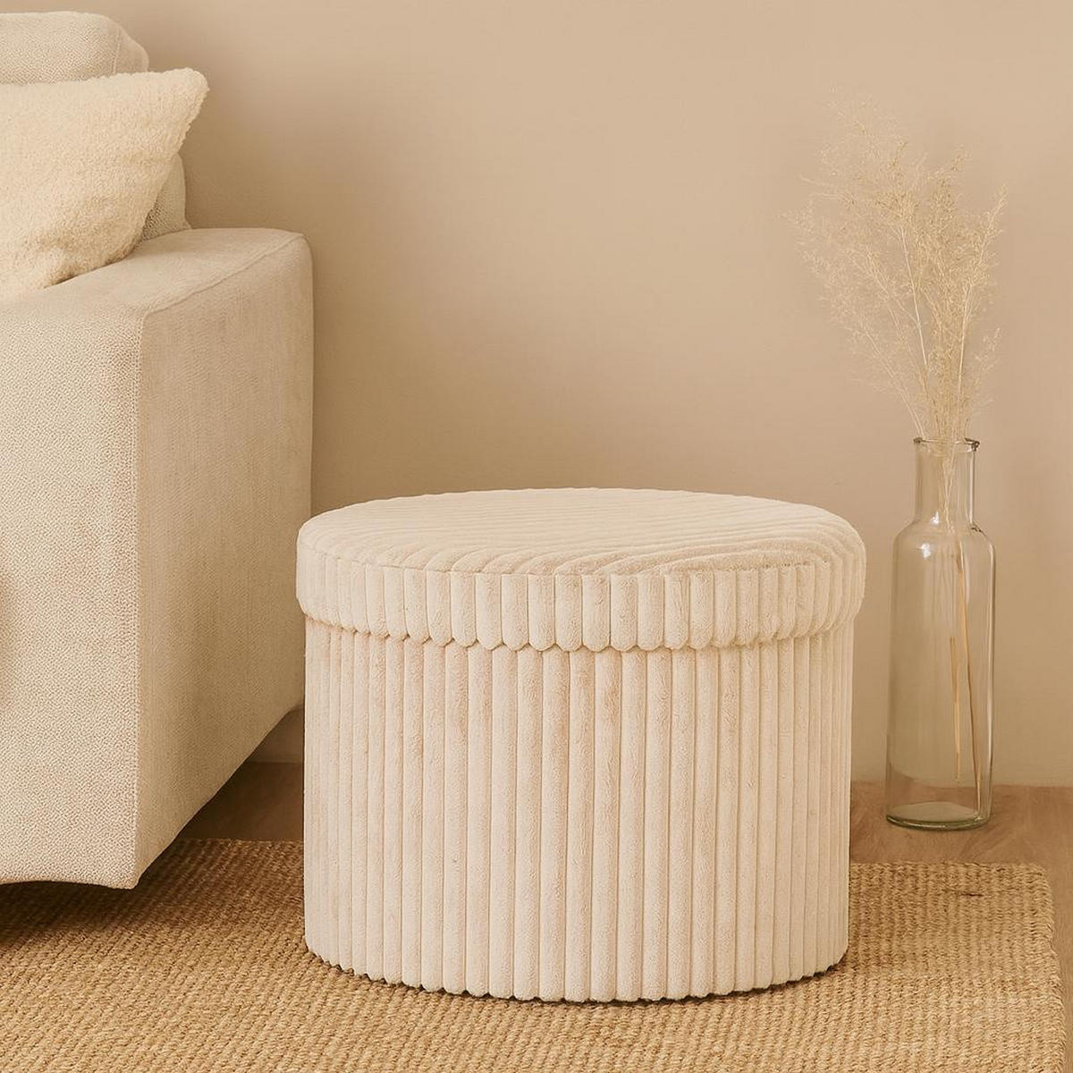 POUF mit Stauraum 52/52/38,5 cm - Beige, Textil (52/38.5/52cm) - Storage solutions