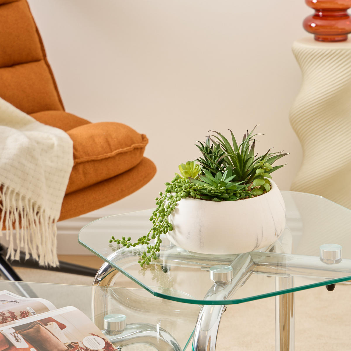 SUKKULENTEN im Keramiktopf mit Marmor-Design 21/18/21 cm - Grün, Kunststoff (21cm) - Atmosphera Createur d´interieur