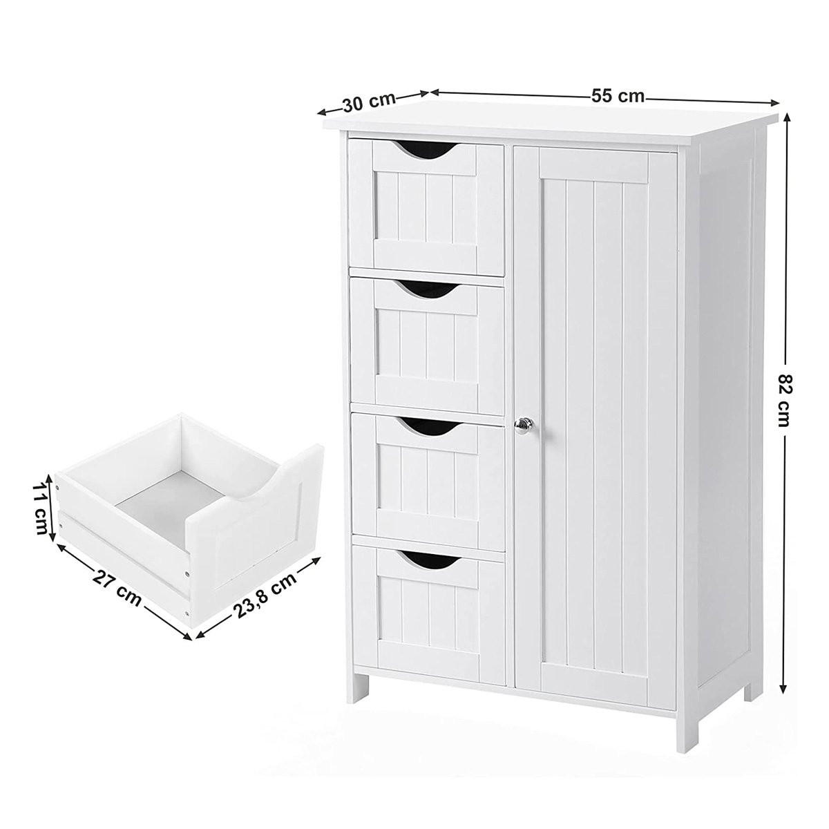 MIDISCHRANK mit 1 Tür und 4 Schubladen - L55cm - Weiß, Holzwerkstoff (30/81/55cm) - Calicosy