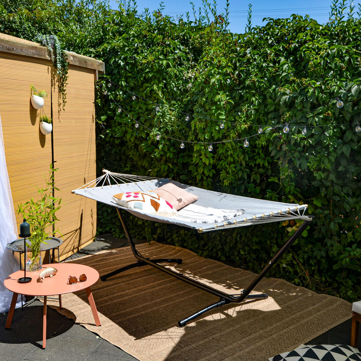 XL HÄNGEMATTE mit Gestell 310/100 cm, Grau/Schwarz - Schwarz, Metall (100/96/310cm) - Amanka