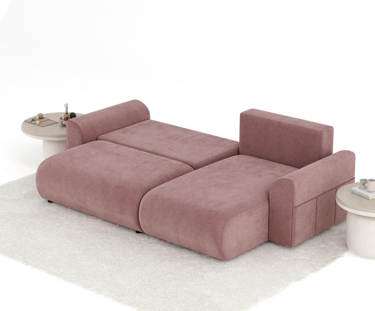 ECKSOFA MIT SCHLAFFUNKTION Bodega Rose Samtstoff - Schwarz/Rosa, Holz/Holzwerkstoff (235/138cm) - Maison de Reve