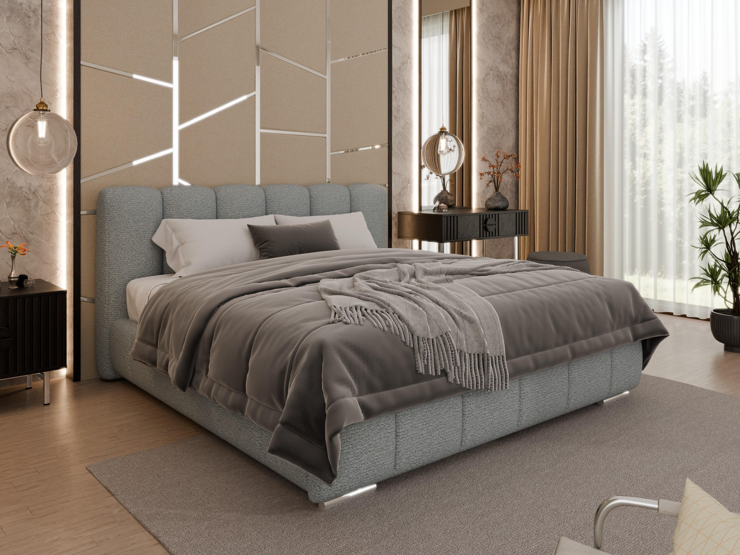 Thumbnail - Panda Möbel Polsterbett, Dunkelgrau, Holz, 180x200 cm, Schlafzimmer, Betten, Polsterbetten