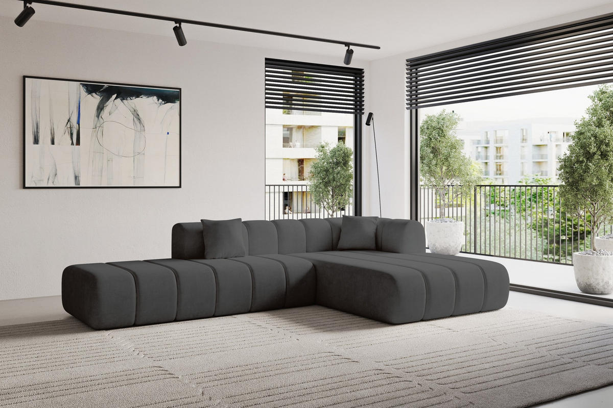 ECKSOFA Ottomane Rechts BILA-L 289x176x71 Schwarz Samt - Schwarz, Holzwerkstoff/Kunststoff (289/176cm) - ALTDECOR