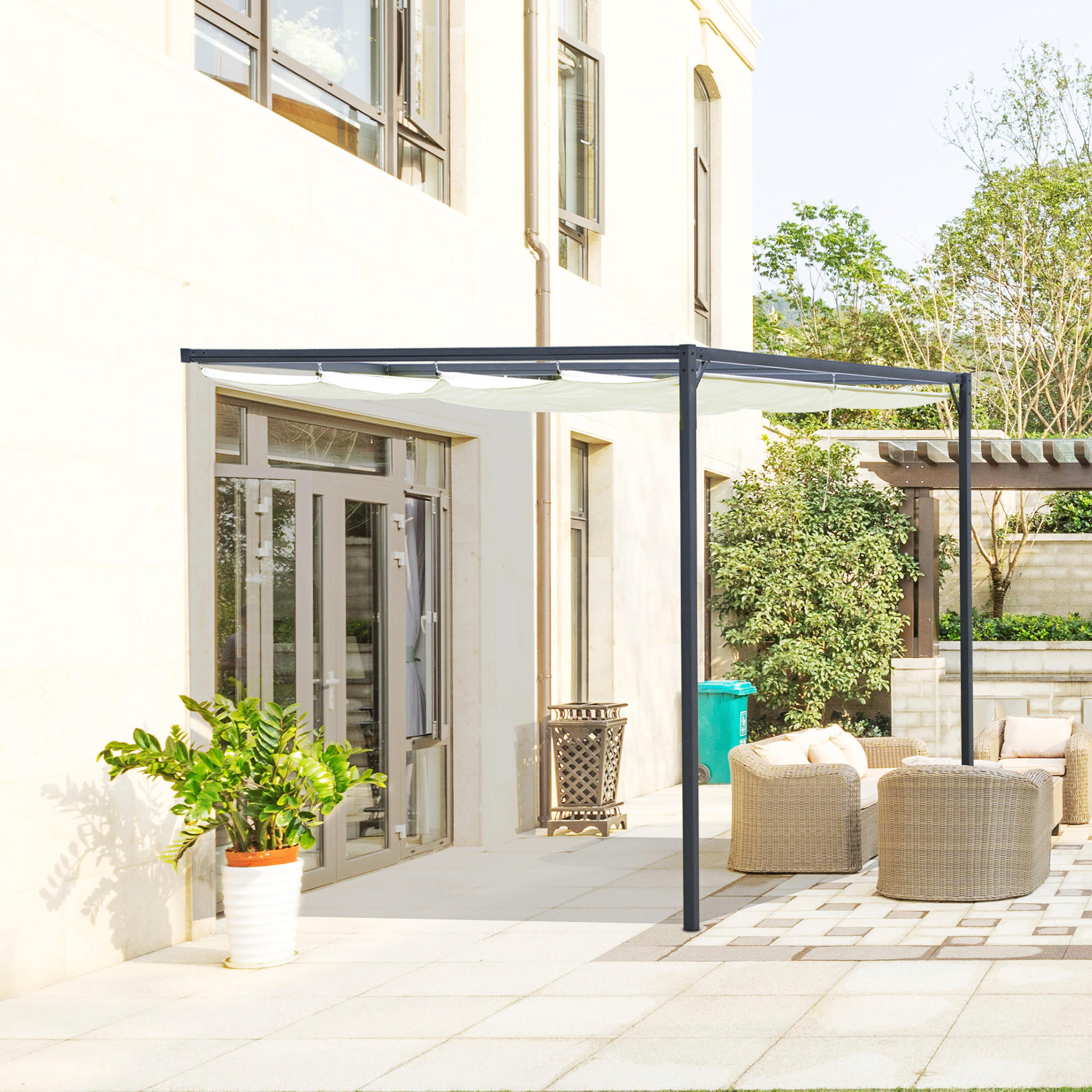PERGOLA Pavillon Metall Polyester Crème - Creme, Kunststoff/Metall (300/230/300cm) - Outsunny
