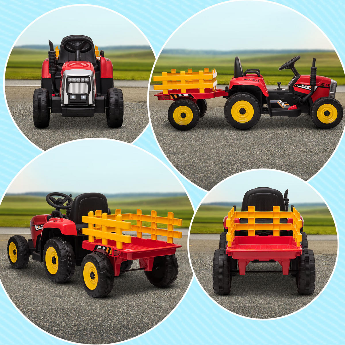 KINDER-TRAKTOR DE-06193 mit Eltern-Fernbedienung und Anhänger Rot/Schwarz - Rot, Kunststoff/Metall (136.5/50/52.5cm) - ComfortXL