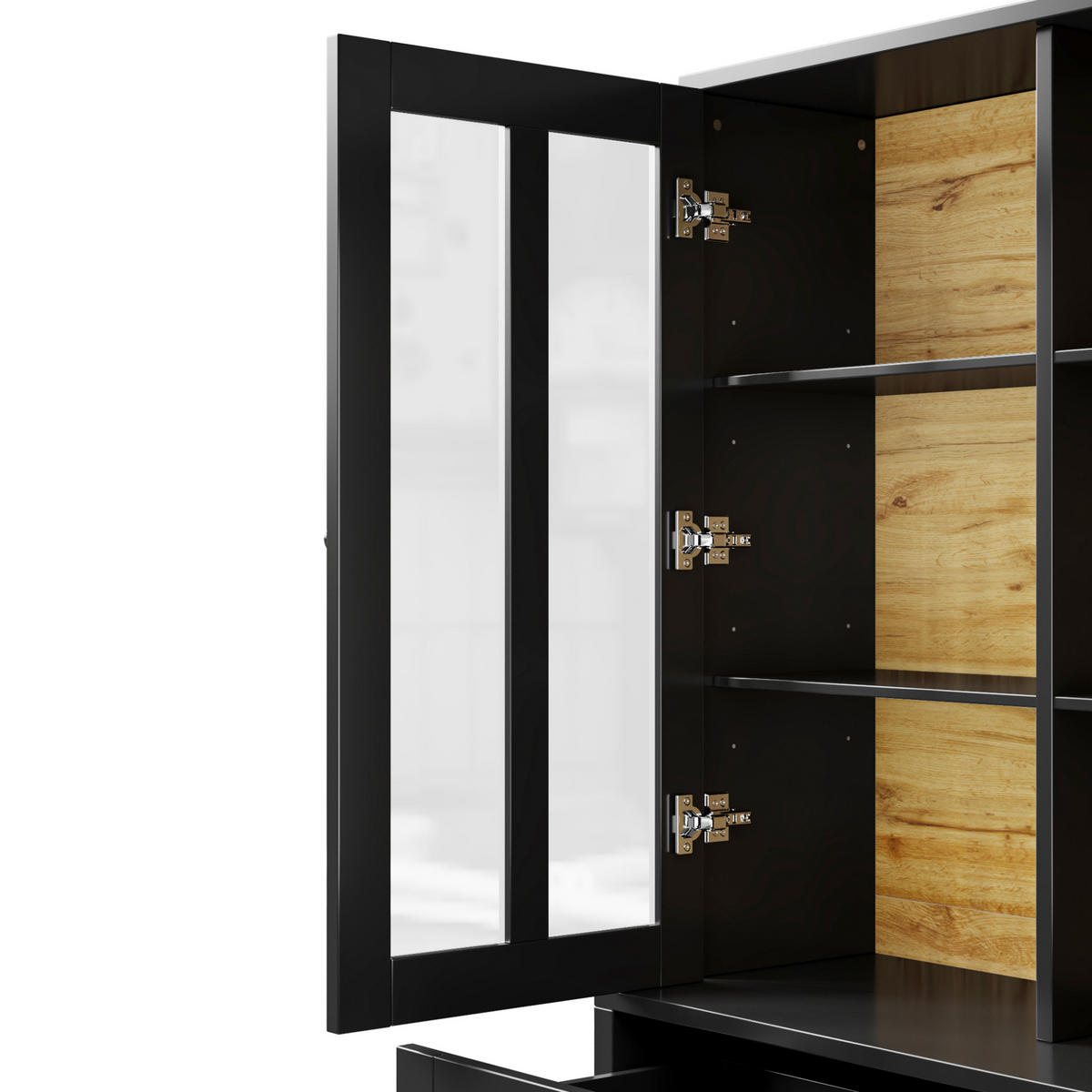 MODERNER Buffet mit Acryl-Türen und verstellbaren Böden, 140/38,5/175 cm, Schwarz - Schwarz, Holzwerkstoff (140/175/38.5cm) - Redom