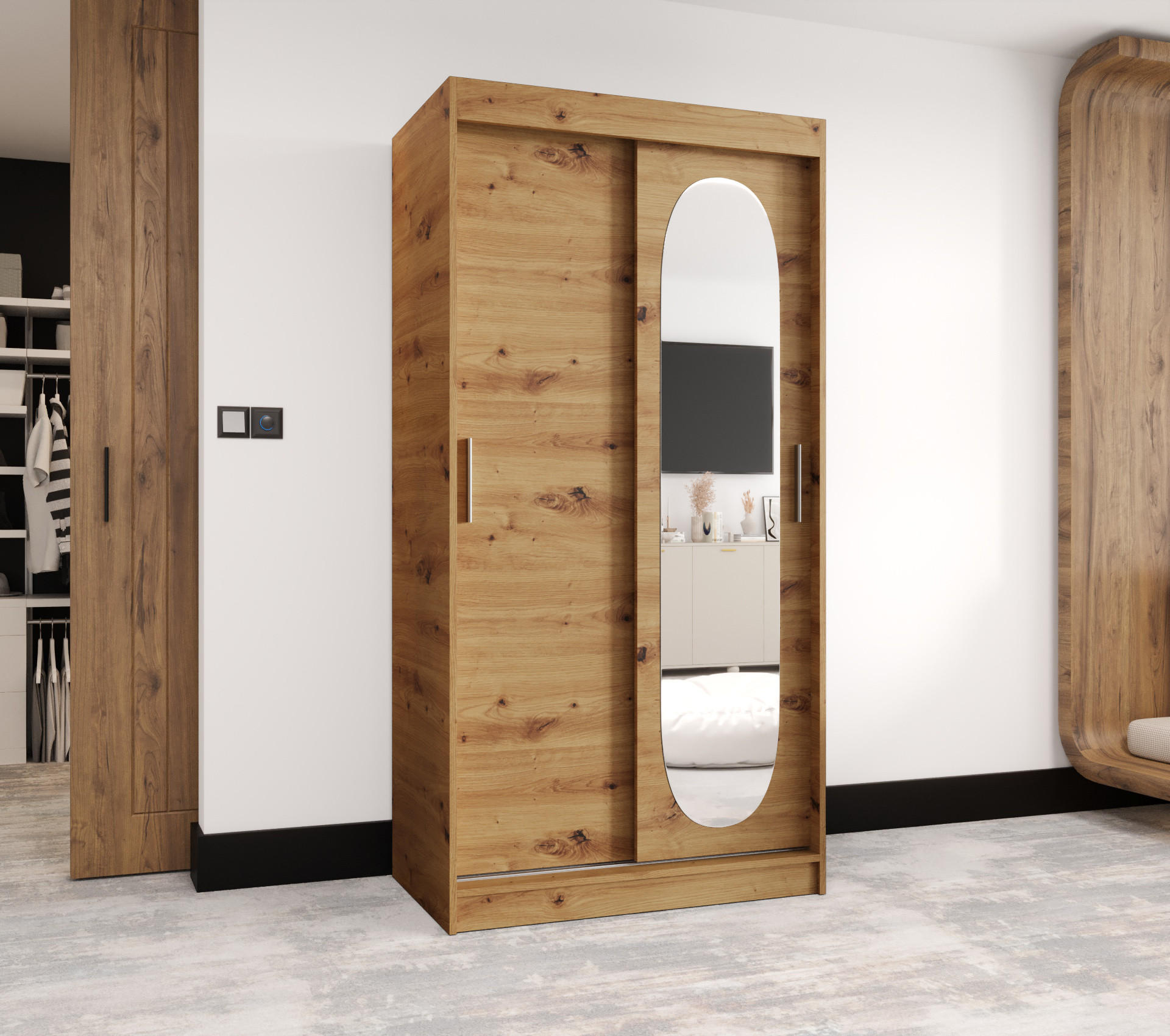 SCHWEBETÜRENSCHRANK 200/100/62 2-türig - Silberfarben/Eiche Artisan, Holz (100/200/62cm) - MÖBEL KRYSPOL