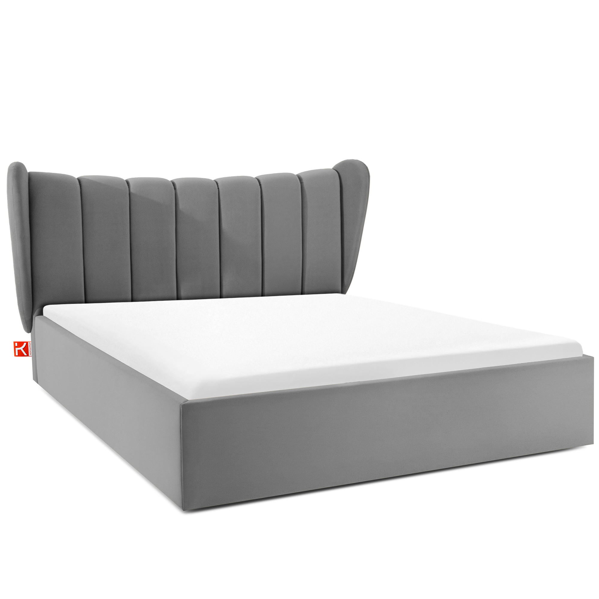 POLSTERBETT GIZO, Muschel-Design - Hellgrau/Schwarz, Holz/Holzwerkstoff (162/204cm) - KONSIMO®