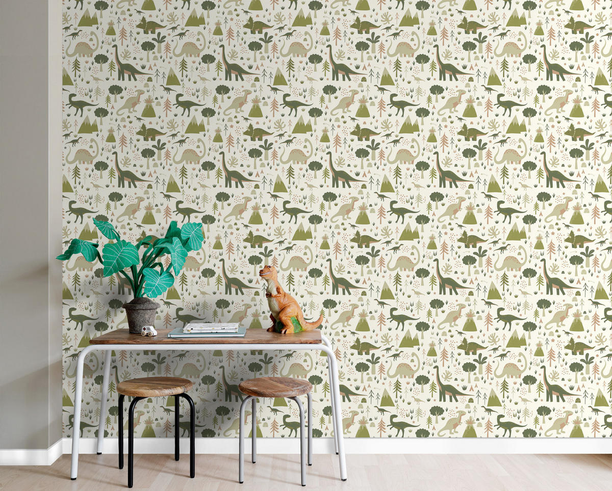 TAPETE Dinosaurier 50 x 900 cm - Grün, Papier (50/0.1cm) - ESTAhome