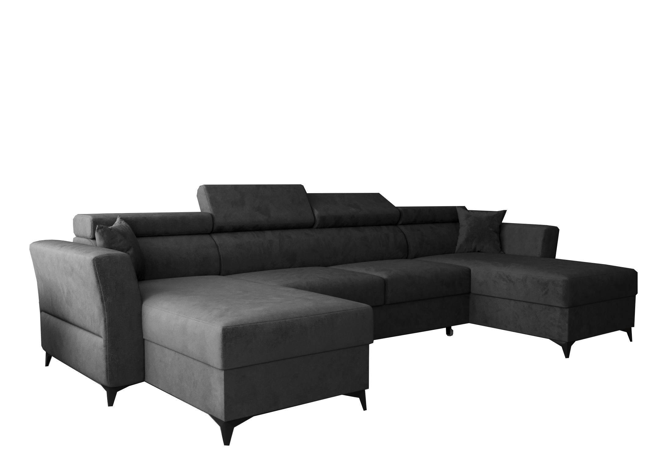 WOHNLANDSCHAFT Ribella Anthrazit 345/180/100 cm mit Schlaffunktion - Schwarz/Grau, Textil/Metall (345/100/180cm) - AX Living