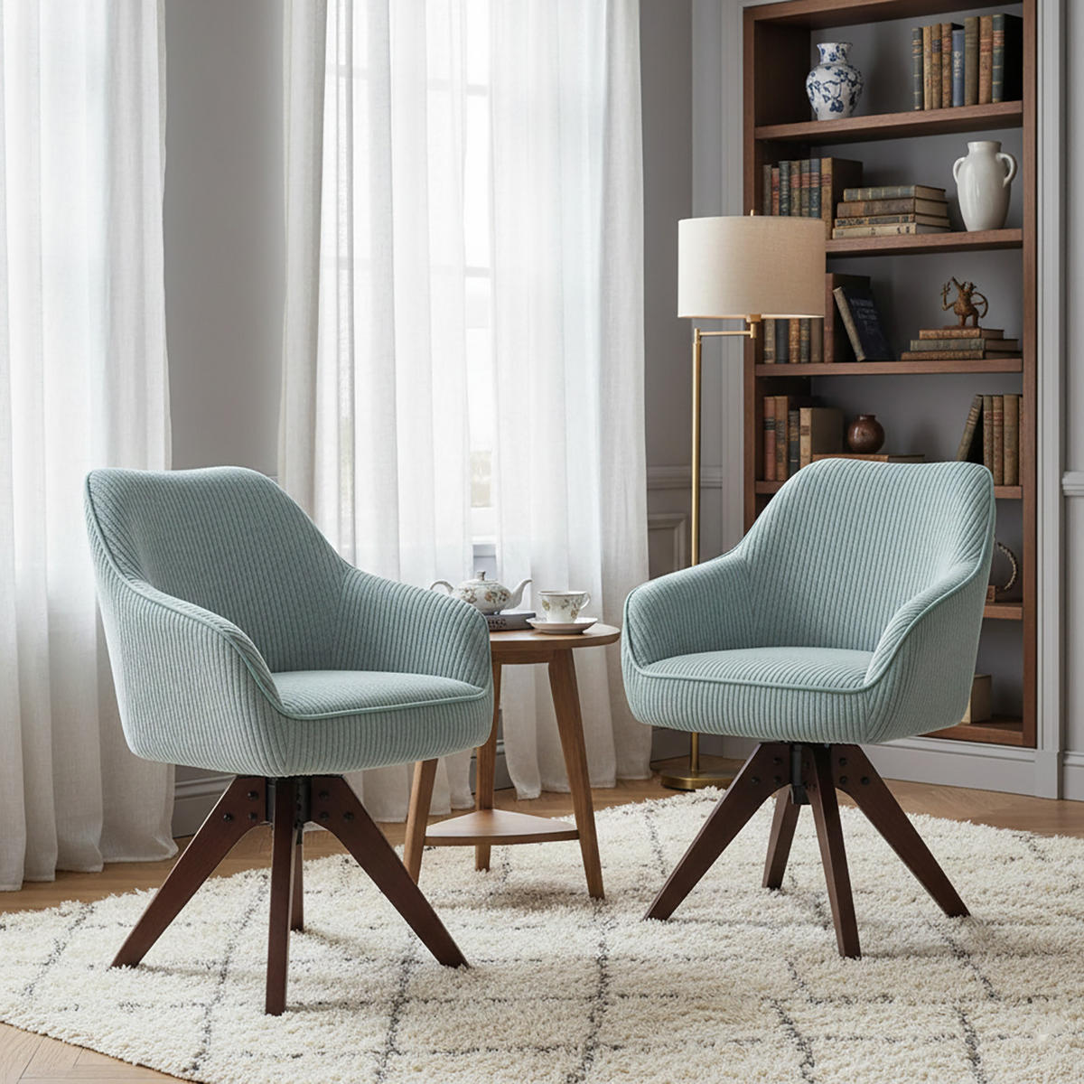 ARMLEHNSTUHL Mika-Finn 2er-Set - Nussbaumfarben/Hellblau, Eichenholz/Holz (60/82/61cm) - DUBI Möbel