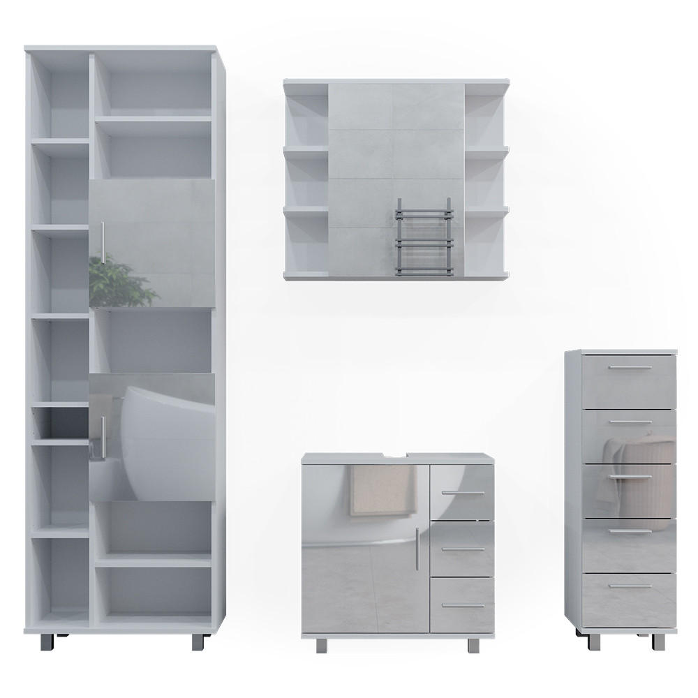 BADRUMSMÖBELSET Ilias Vit högblank 4 delar Vit högglans 60/60/33 cm