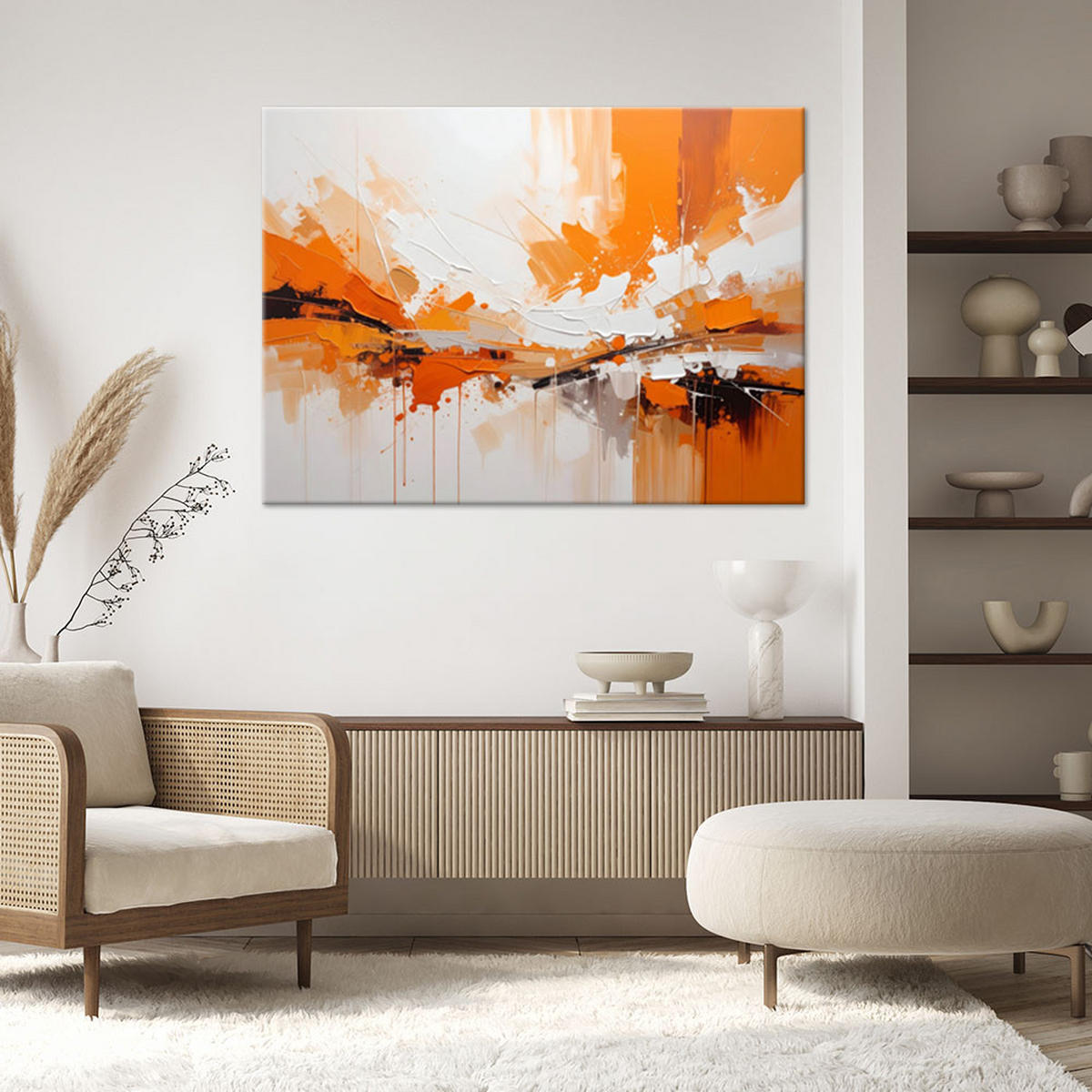 LEINWANDBILDER, Abstrakt in intensiven Orangetönen - Orange, Textil (120/80cm) - Feeby