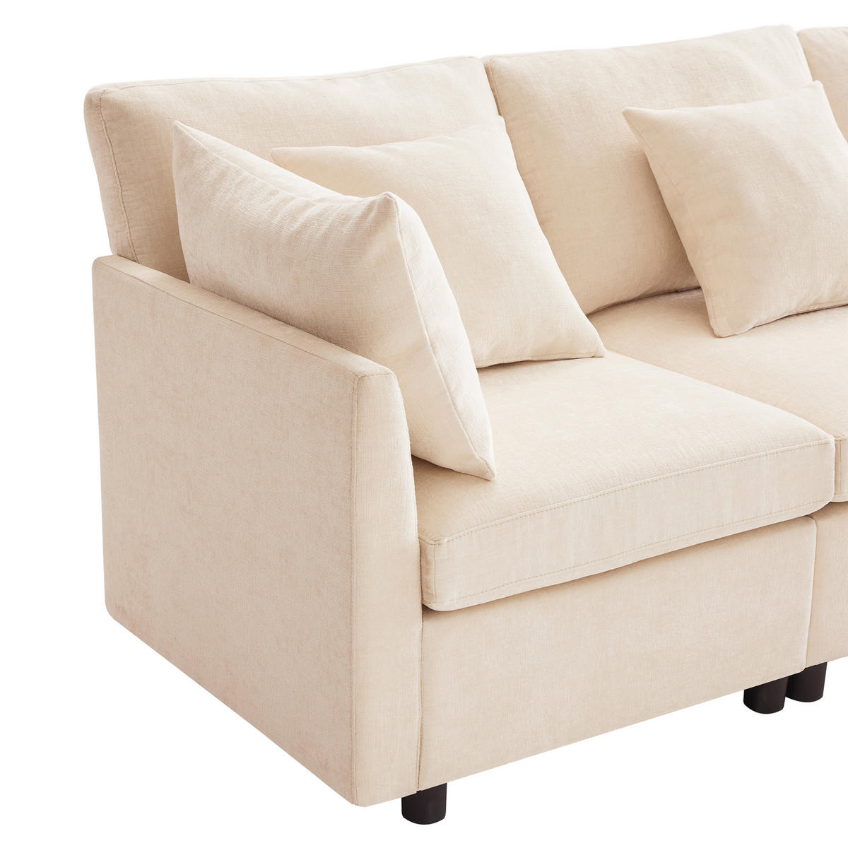 WOHNLANDSCHAFT Chenille Beige mit 2 Hocker und 6 Kissen - Beige, Holzwerkstoff/Kunststoff (278/81/161cm) - WISHDOR
