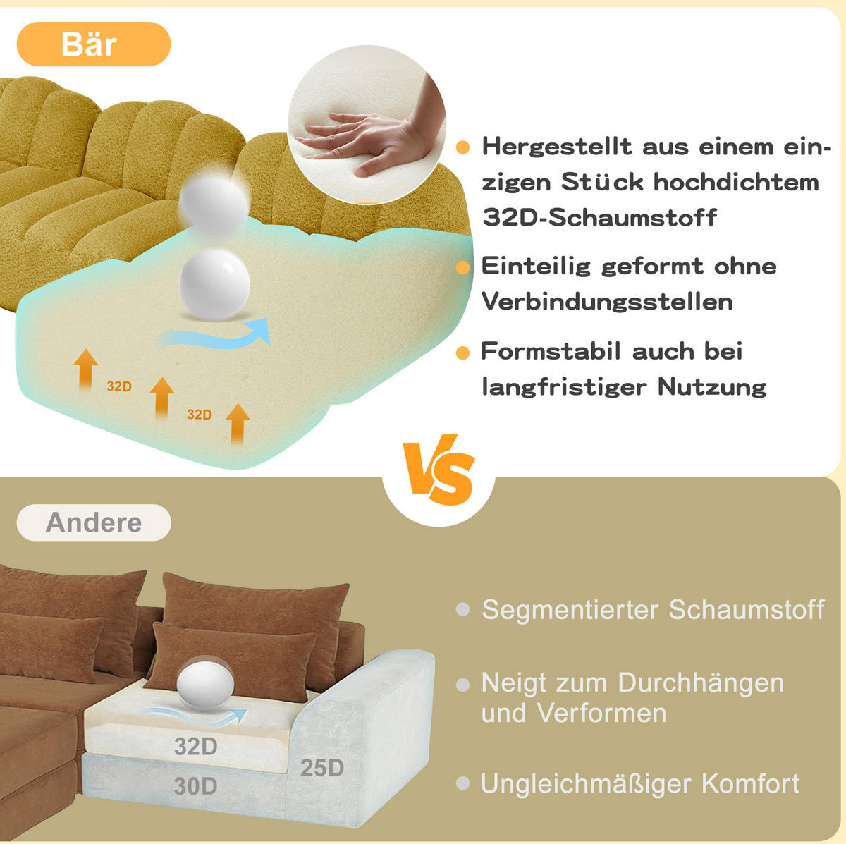 ECKSOFA 366/165/79 modular gelb aus granuliertem Fleece mit Ottoman - Gelb, Textil (165/366cm) - OKWISH