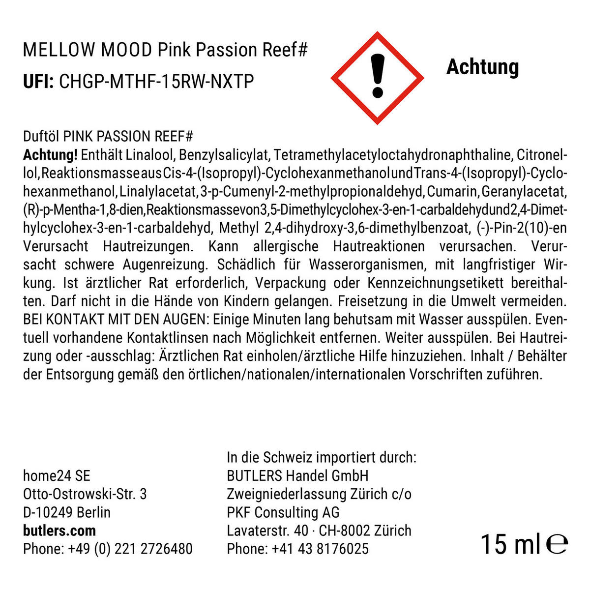 DUFTÖL Mellow Mood Pink Passion Reef - Hellrot, Glas (3/9/3cm) - Butlers