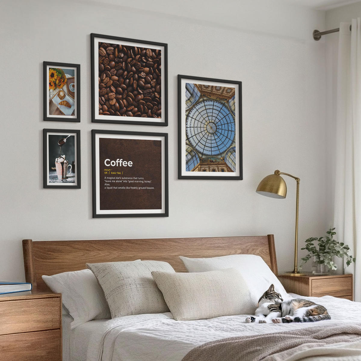 WANDBILDER 5er-Set - 50x50 cm & 20x30 cm & 40x60 cm Schwarzer Rahmen - Italienische Frühstückskaffeebohnen - Schwarz, Kunststoff (40/60cm) - ArtPrintCave