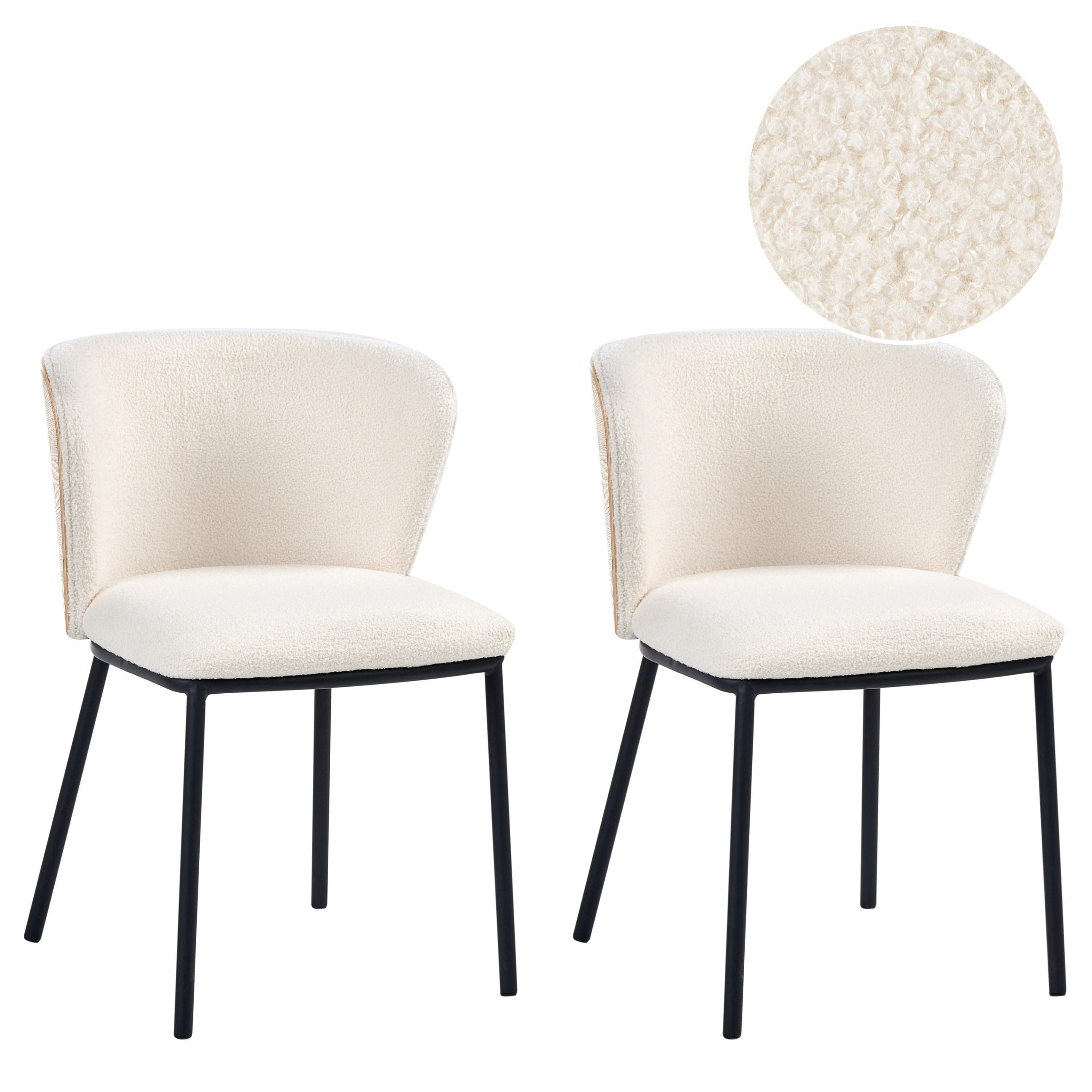 JÍDELNÍ ŽIDLE 2 ks sada Bouclé Krémově bílá Hoskin - krémová, textil (53/75/56cm) - Beliani