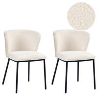JÍDELNÍ ŽIDLE 2 ks sada Bouclé Krémově bílá Hoskin - krémová, textil (53/75/56cm) - Beliani