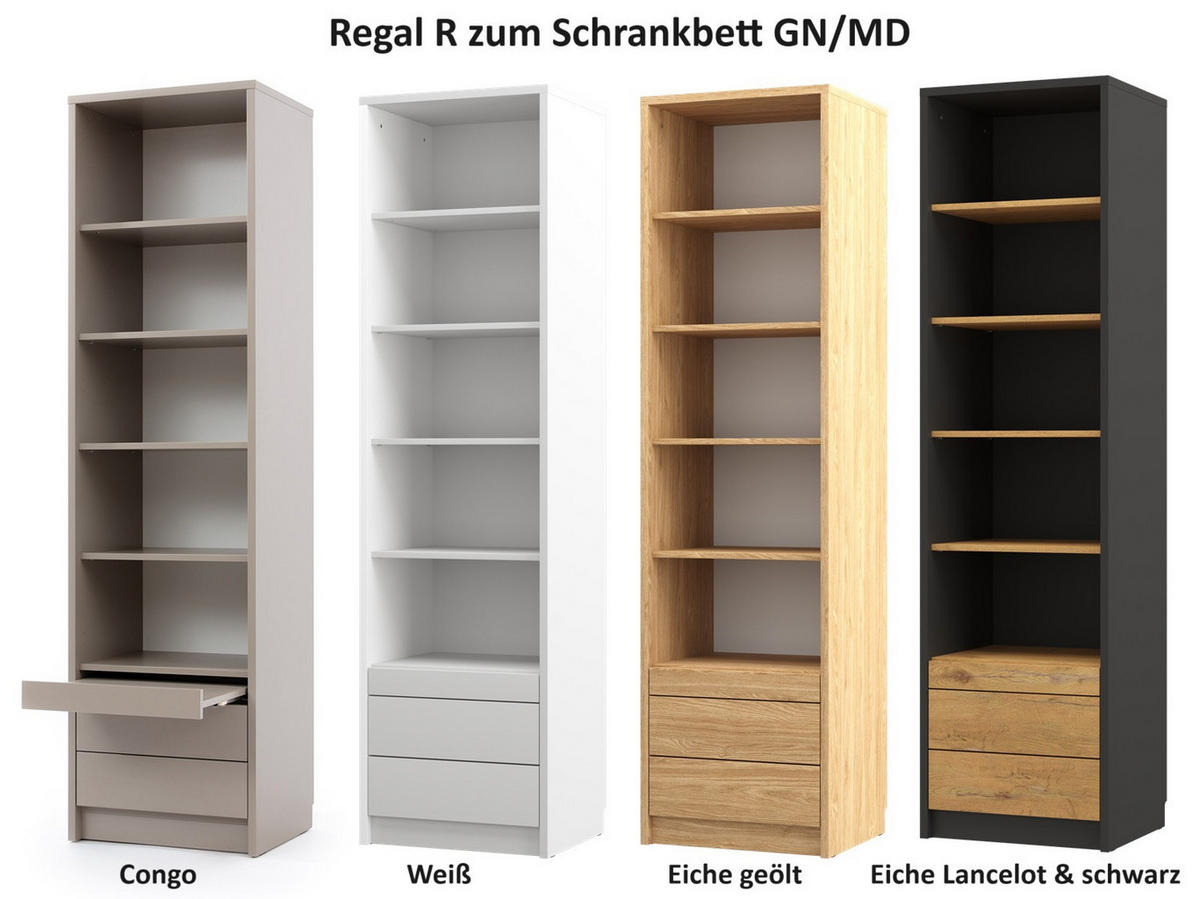 SCHRANKBETT vertikal GN140x200 mit Schreibtisch, LED und 2 Regalen - 3-teilig - Weiß - Weiß, Holzwerkstoff (140/200cm) - QMM TraumMöbel