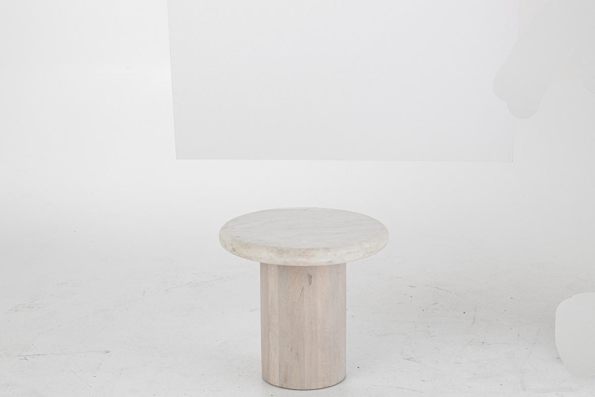 BEISTELLTISCH RUND MARMOR Weiß - Weiß, Stein (46/46/42cm) - J-Line