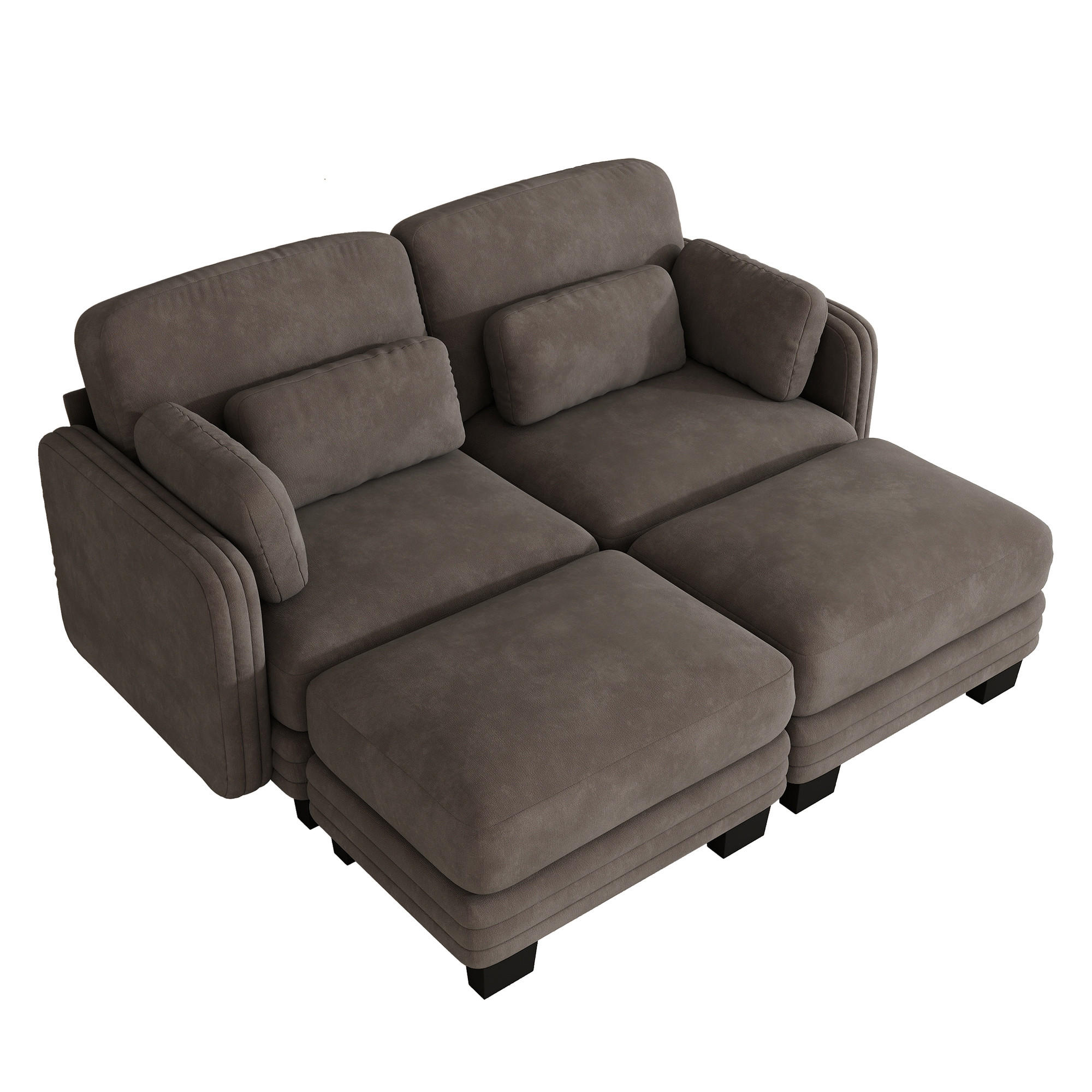 2-SITZER-SOFA mit 2 Ottomanen, DE-42686, Braun - Braun, Holz (176/88/143cm) - ComfortXL