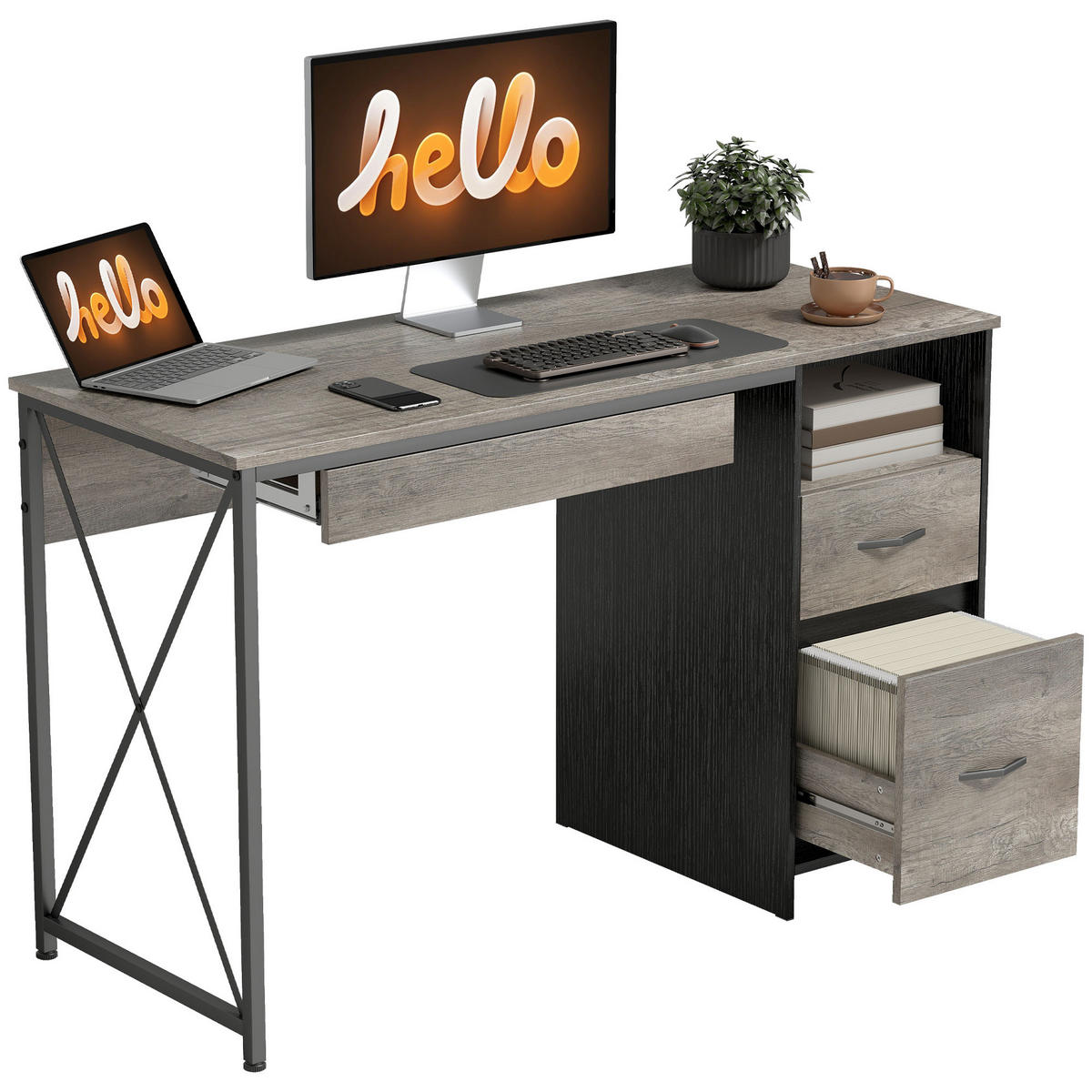SCHREIBTISCH Grau mit Tastaturauszug, 2 Schubladen und Fach 120/50/76 cm - Hellgrau, Holzwerkstoff (50/120/76cm) - PANGIVO