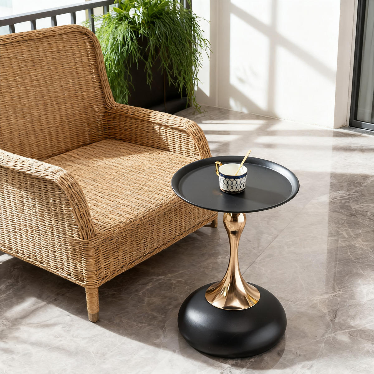 BEISTELLTISCH in Schwarz Runder Wohnzimmer für Wohnzimmer / Zuhause / Büro - Goldfarben/Schwarz, Metall (38/38/54cm) - STILVORA