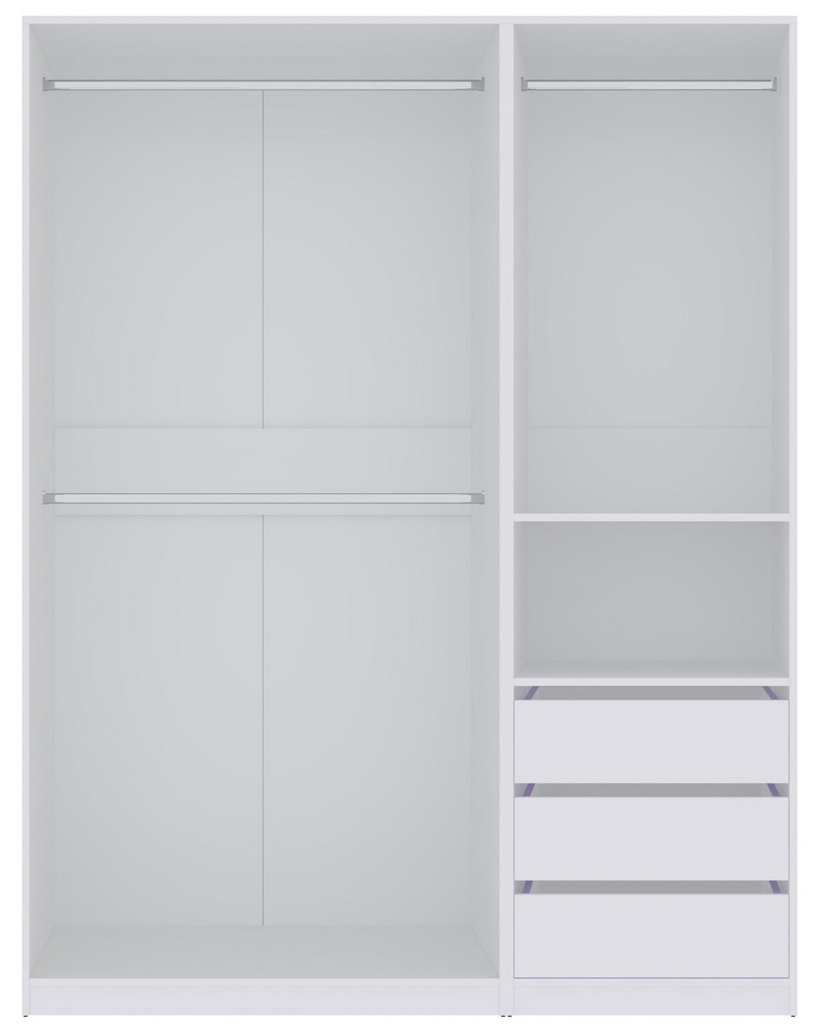 GARDEROBENSCHRANK TRES H/B Weiß 160/206/51 cm - Weiß, Holzwerkstoff (160/206/51cm)