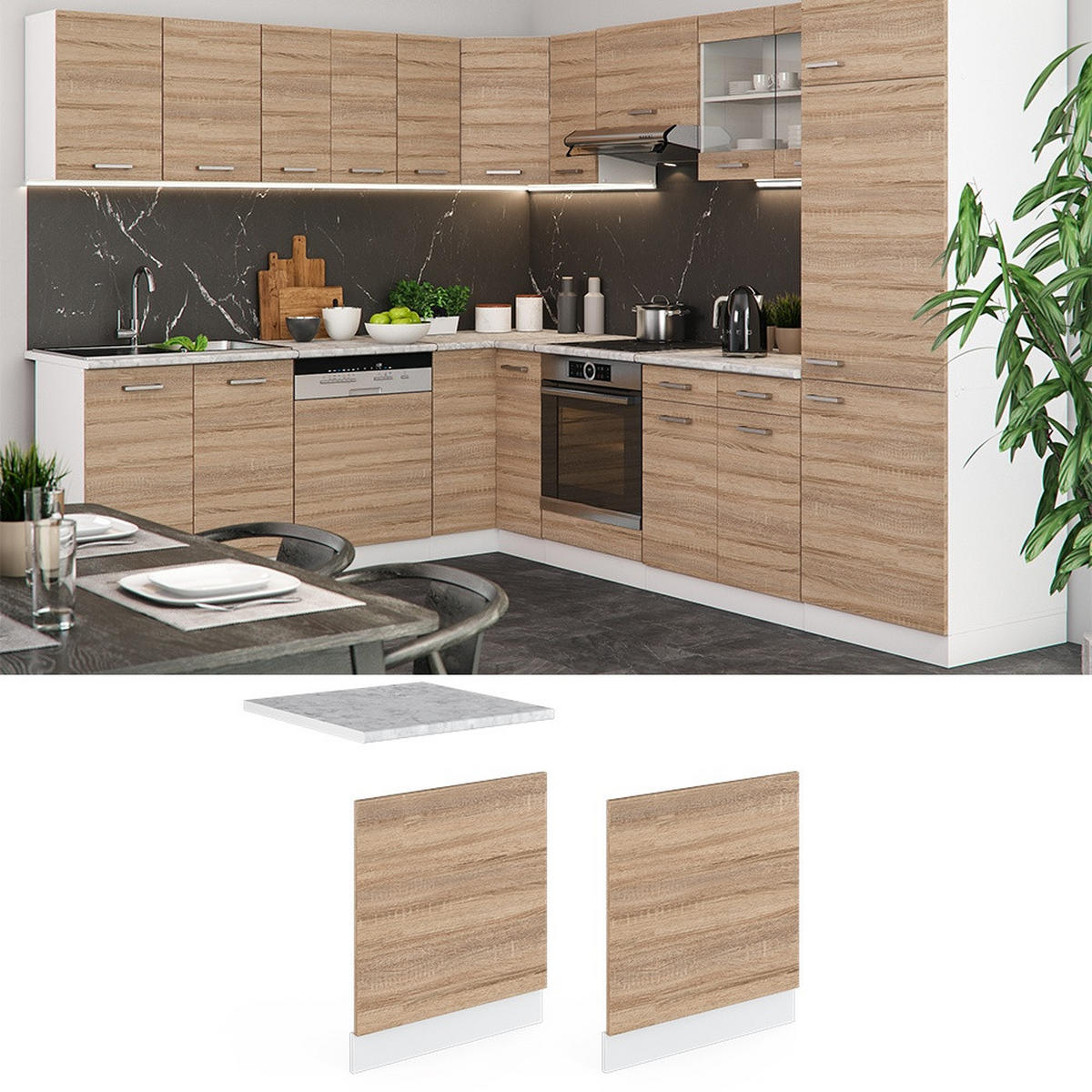 PŘEDNÍ PANEL R-Line Sonoma 60 cm s pracovní deskou - bílá/Sonoma dub, kompozitní dřevo (60/57.2/1.6cm) - Vicco