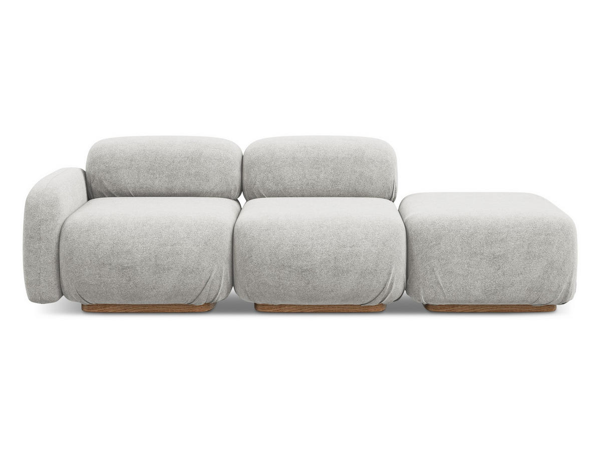 3-SITZER SOFA Rechts Bouclé Stoff Grau - Silberfarben/Braun, Holz/Textil (258/73/95cm) - Makamii