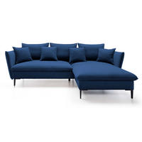 ECKSOFA Flavio mit Schlaffunktion, Bettkasten 260 cm, Rechts, Dunkelblau - Dunkelblau, Holz (167/258cm) - Emporius