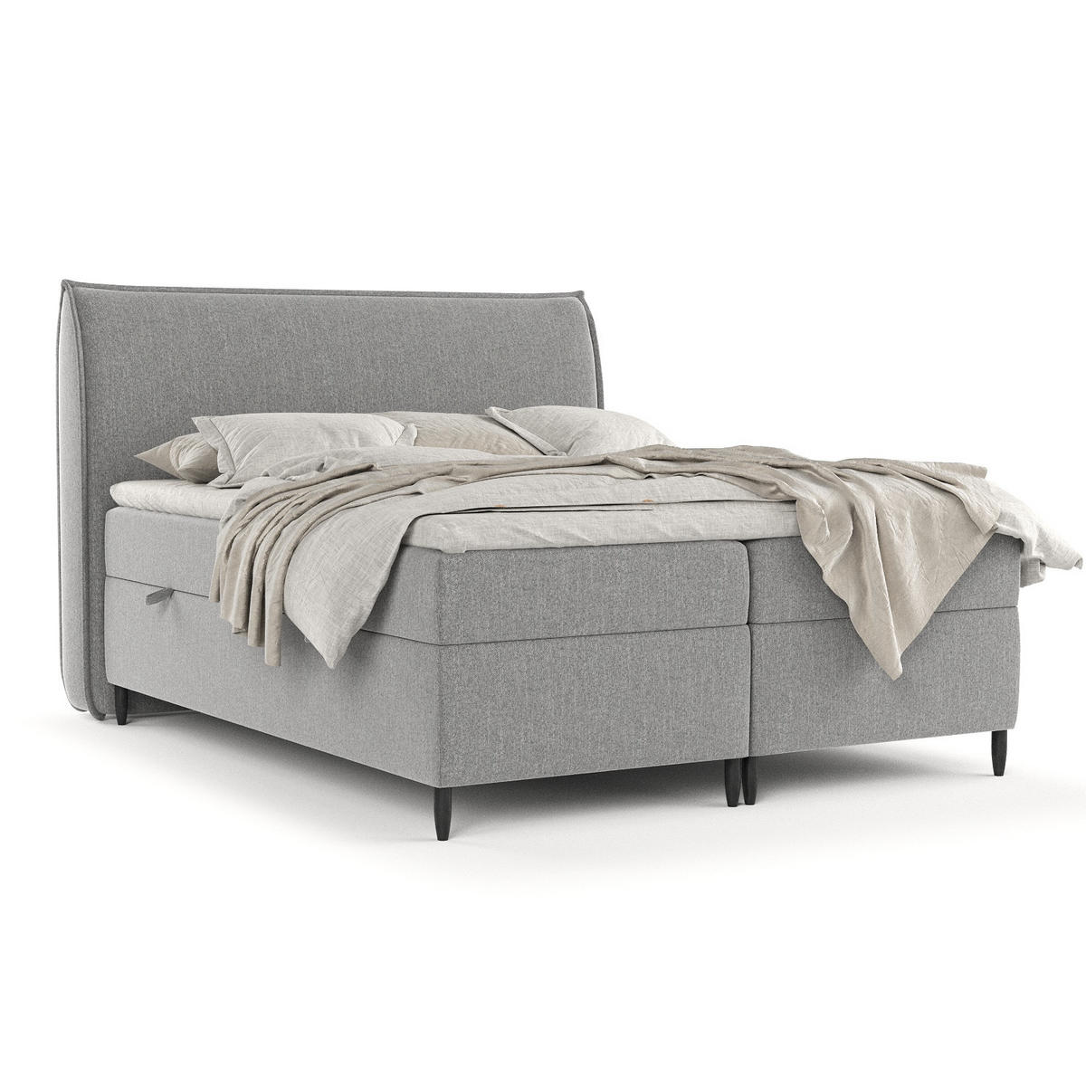 BOXBETT Corvus Grau 160/200 cm mit Taschenmatratze und Topper - Schwarz/Grau, Holz/Holzwerkstoff (160/200cm) - Maison de Reve