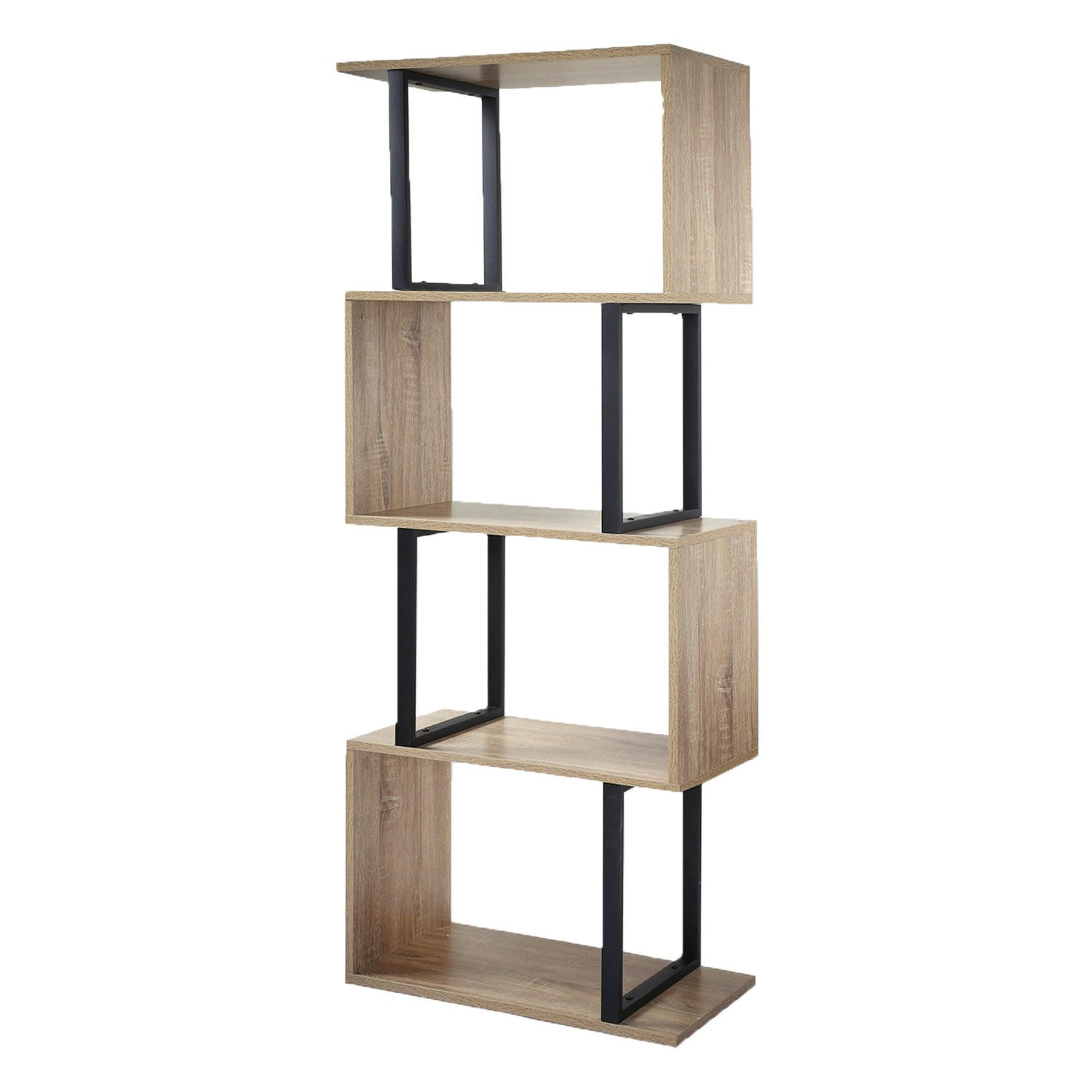 Calicosy 4PATROVÁ knihovna s dřevěnou povrchovou úpravou a kovovými sloupky - výška 148 cm