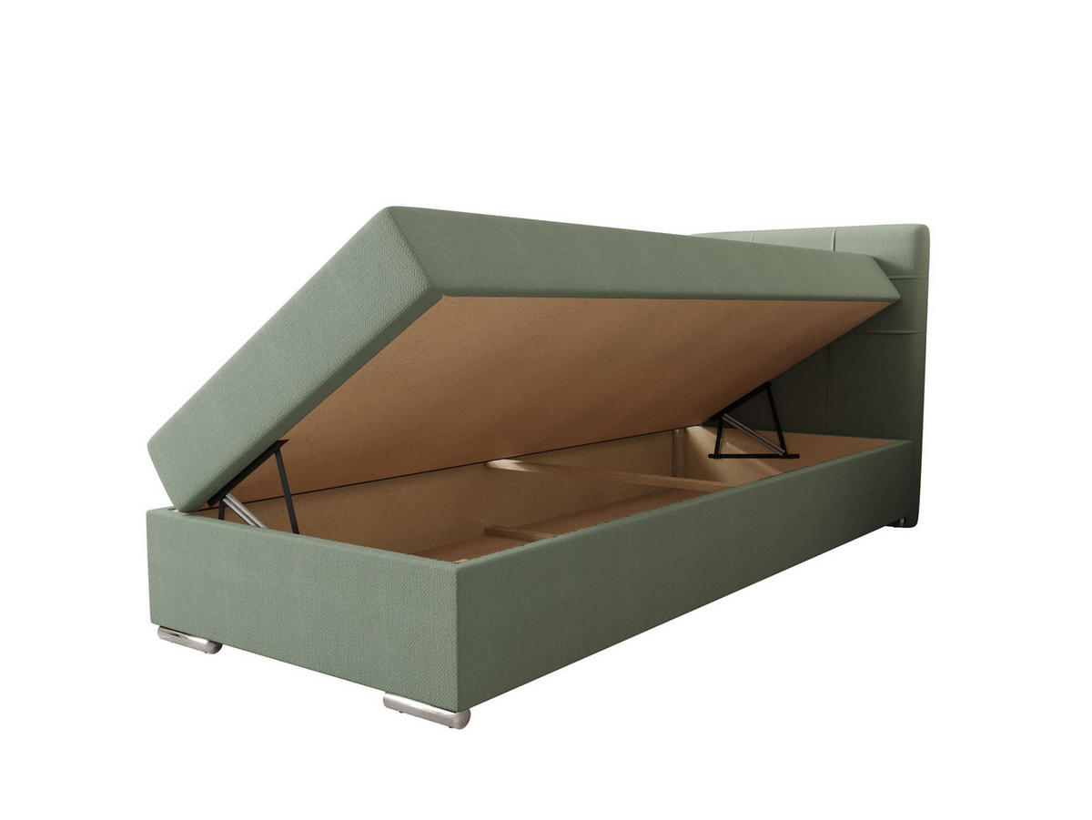 BOXBETT ZILANO 1 mit Matratze H3 und Topper 90x200 Cosmic 16 rechts - Grün, Holz/Textil (90/200cm) - Bedante