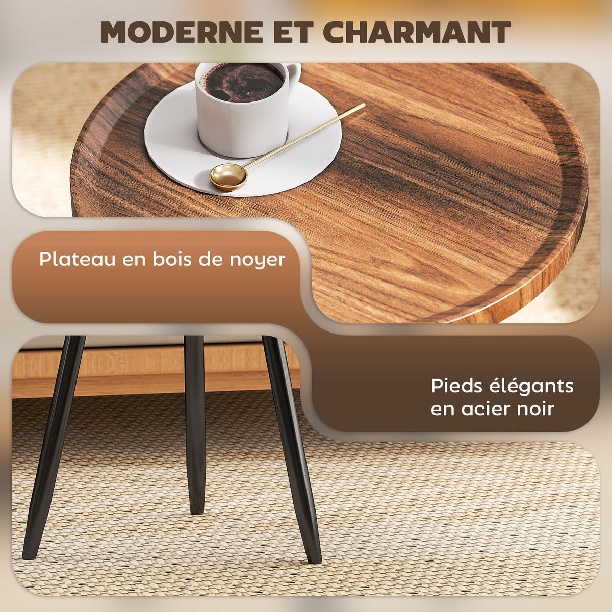 COUCHTISCH DE-15788 mit erhöhtem Rand Nussbaum - Naturfarben, Holzwerkstoff (40/40/39cm) - ComfortXL