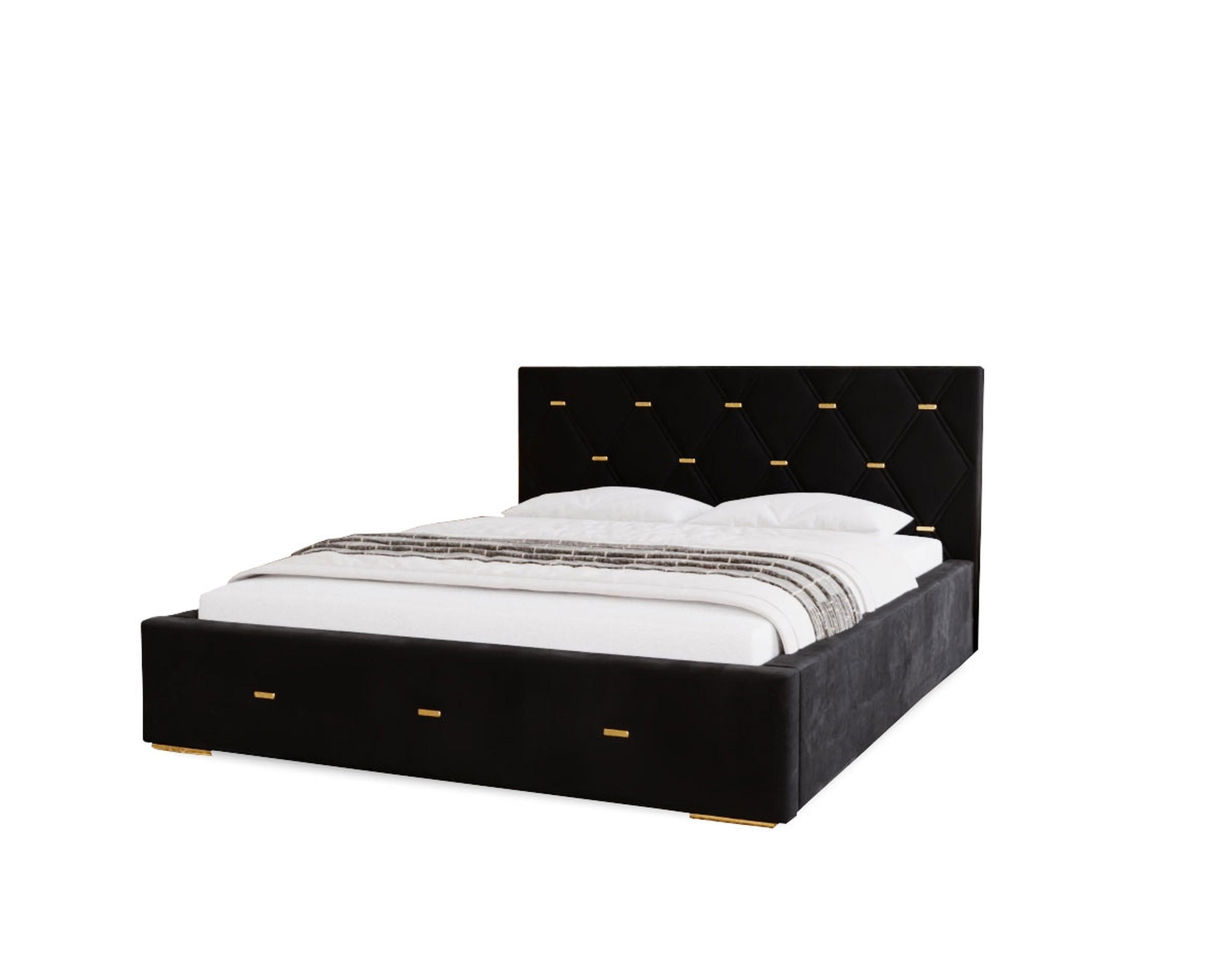 POLSTERBETT Golden Premium 200x200 cm, Doppelbett mit Bettkasten und Lattenrost aus Holz, Velourstoff: Schwarz - Schwarz, Holz/Textil (200/200cm) - Marpur