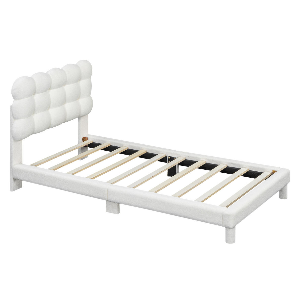 POSTEL 90/200 cm z plyše a MDF, bílá, s nastavitelným čelem - bílá, textil (90/200cm) - BEAOK