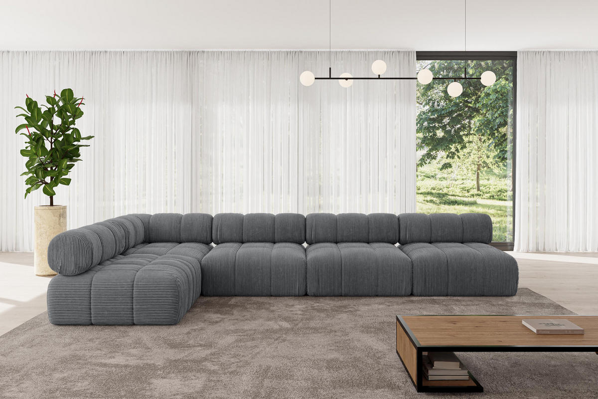 ECKSOFA modulares Sofa Samaro-L3 - 380x190x70 cm Dunkelgrau Cord - Dunkelgrau, Holzwerkstoff/Textil (380/190cm) - ALTDECOR