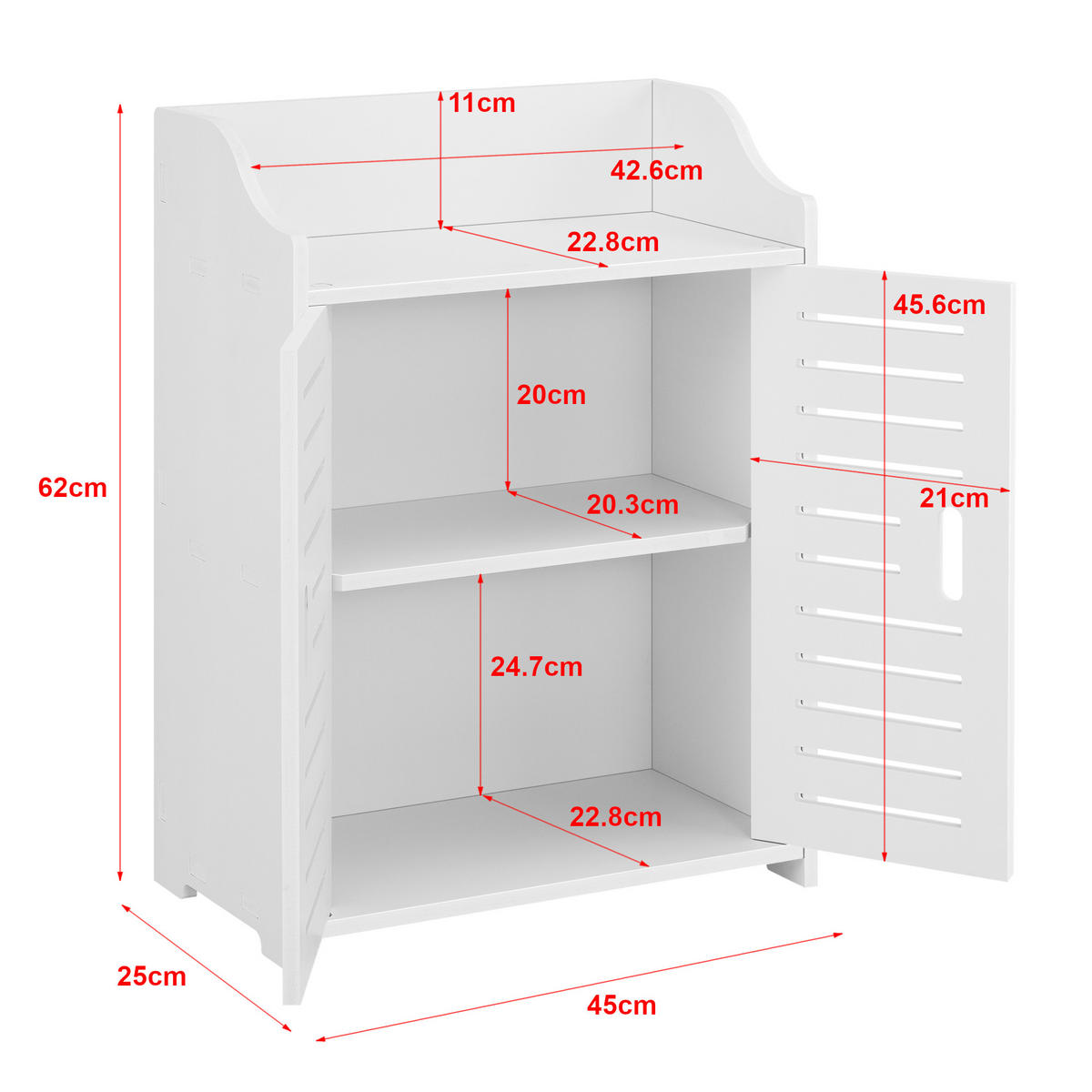 BADEZIMMERSCHRANK Trosa - Weiß, Kunststoff (45/62/25cm) - [en.casa]