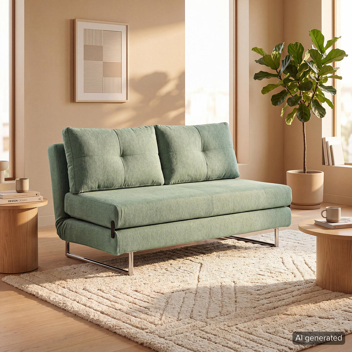 SCHLAFSOFA - Webstoff - Chromfarben/Mintgrün, Textil/Metall (150/85/88cm) - home24