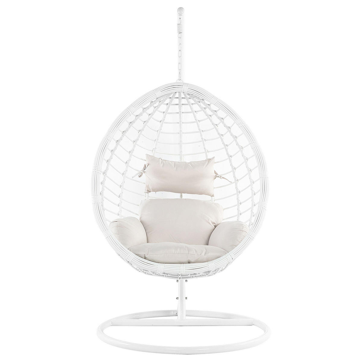 HÄNGESESSEL mit Gestell PE Rattan weiß 106 cm Fano - Weiß, Kunststoff (108/200/108cm) - Beliani