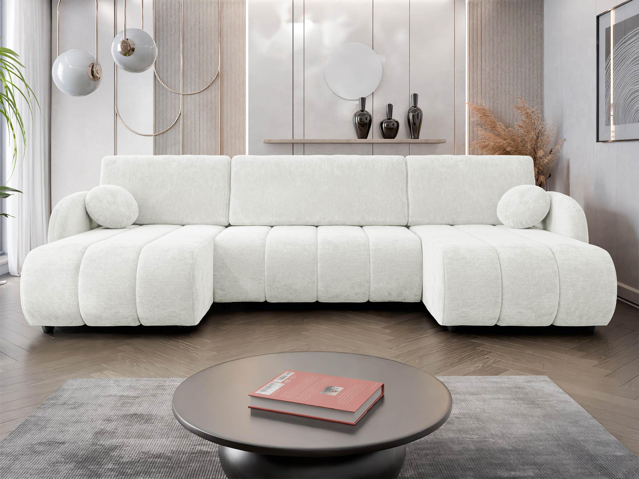 WOHNLANDSCHAFT Zara LC2rLC - Creme/Schwarz, Holz/Kunststoff (318/88/160cm) - MIRJAN24