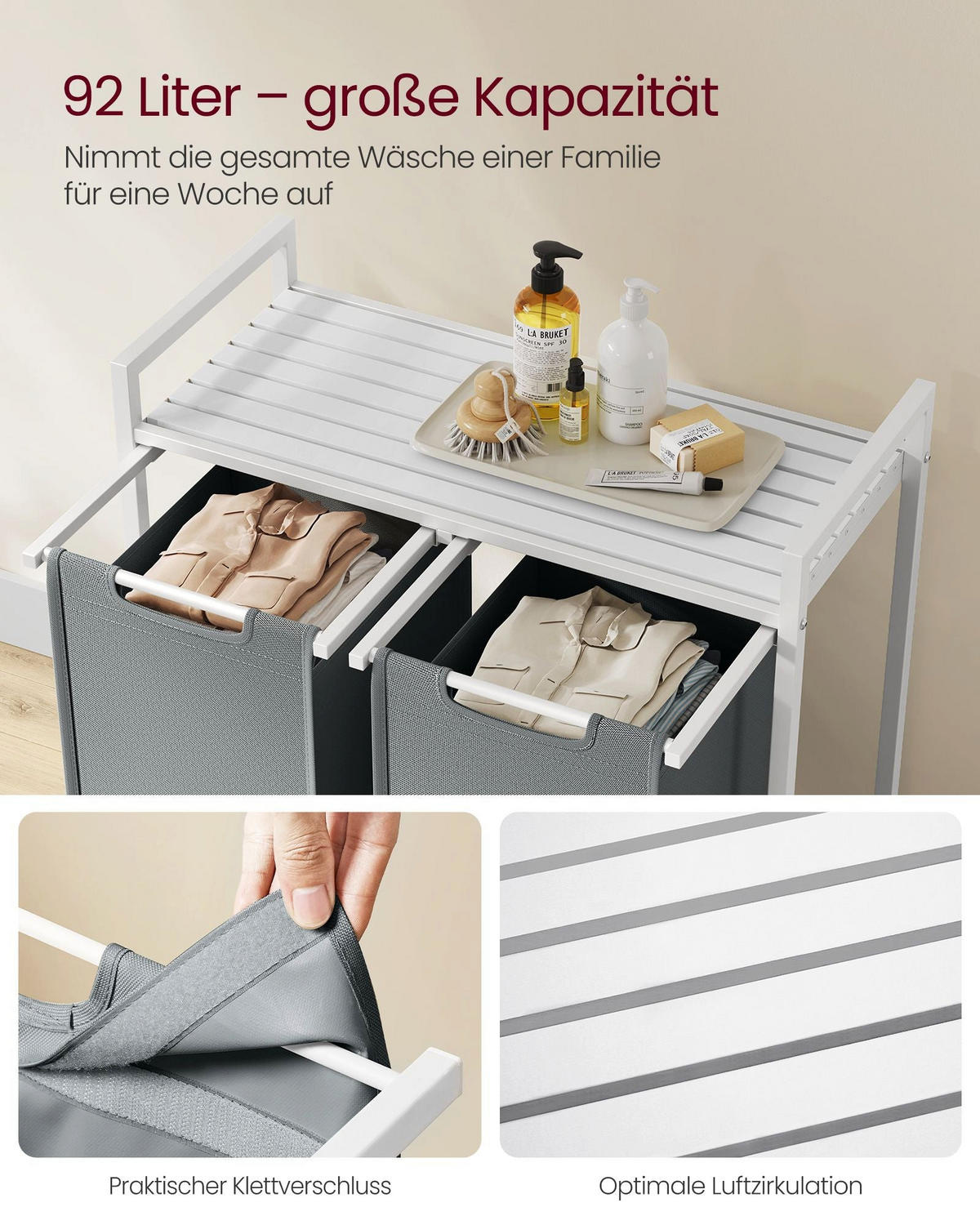 WÄSCHEKORB MANAMA - Hellgrau, Holzwerkstoff (33/72/73cm) - Hansiro