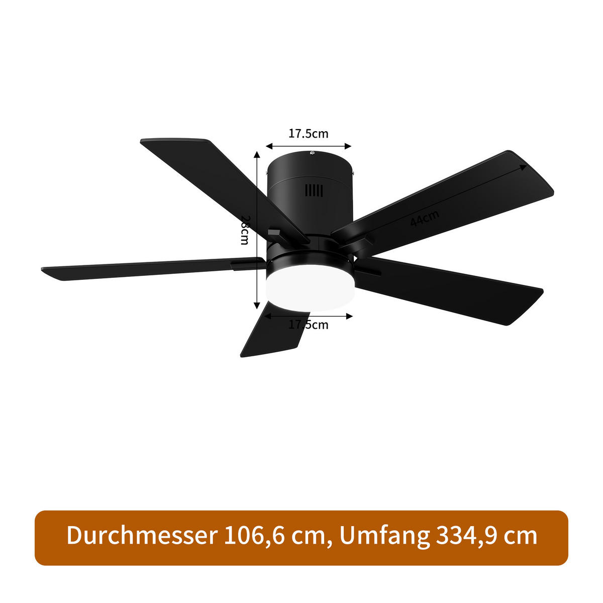 DECKENVENTILATOR mit LED-Licht, 106,6 cm, Schwarz, 6 Stufen & Timer - Schwarz, Metall (106.6/106.6/28cm) - EuroLiving