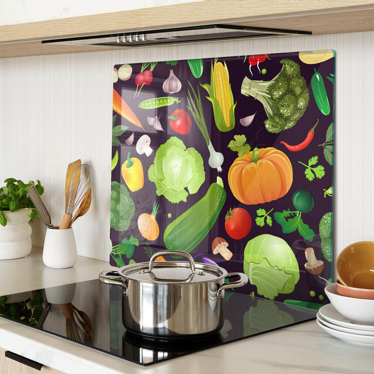GLASPLATTE 60x52 cm Buntes Gemüse - Multicolor, Glas (60/0.4/52cm) - TULUP