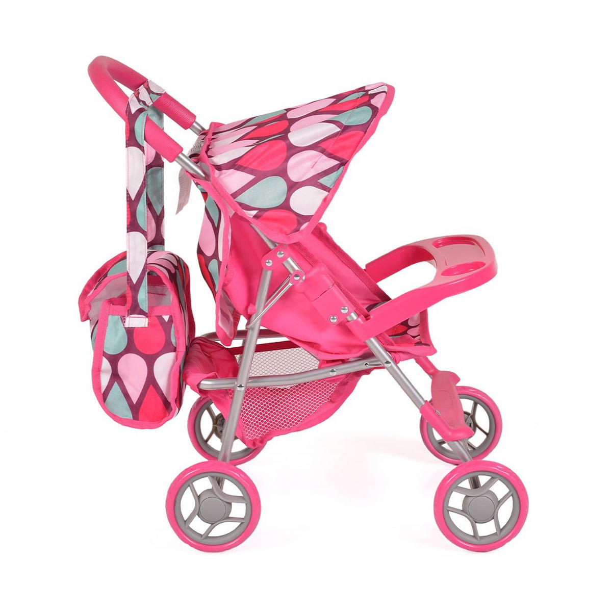 PUPPENBUGGY 9617 Schiebehöhe 50 cm, Sonnendach, Sicherheitsgurt, Polyester, ab 3 Jahren - Rosa, Metall (33/57/50cm) - Moni