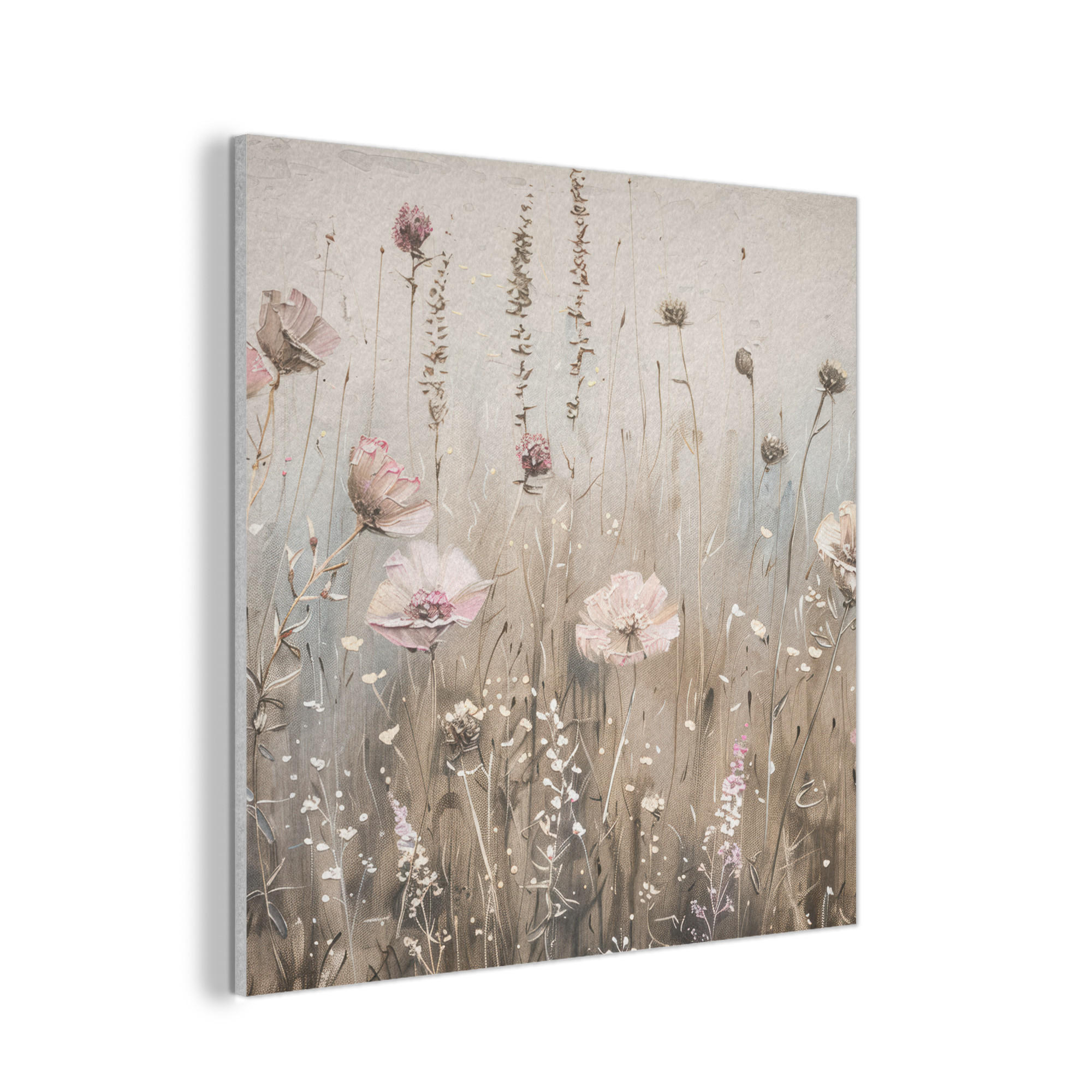 AKUSTIKPANEEL Blumen - Rosa - Modern - Beige 90x90 cm - Beige, Textil (90/0.9/90cm) - MuchoWow