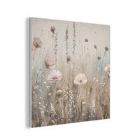AKUSTIKPANEEL Blumen - Rosa - Modern - Beige 90x90 cm - Beige, Textil (90/0.9/90cm) - MuchoWow